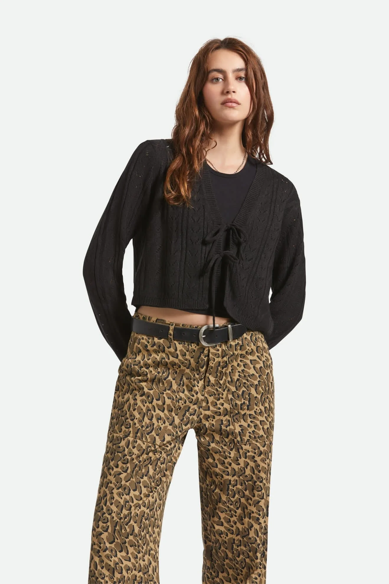 Cropped Pointelle Tie Cardigan - Image 2