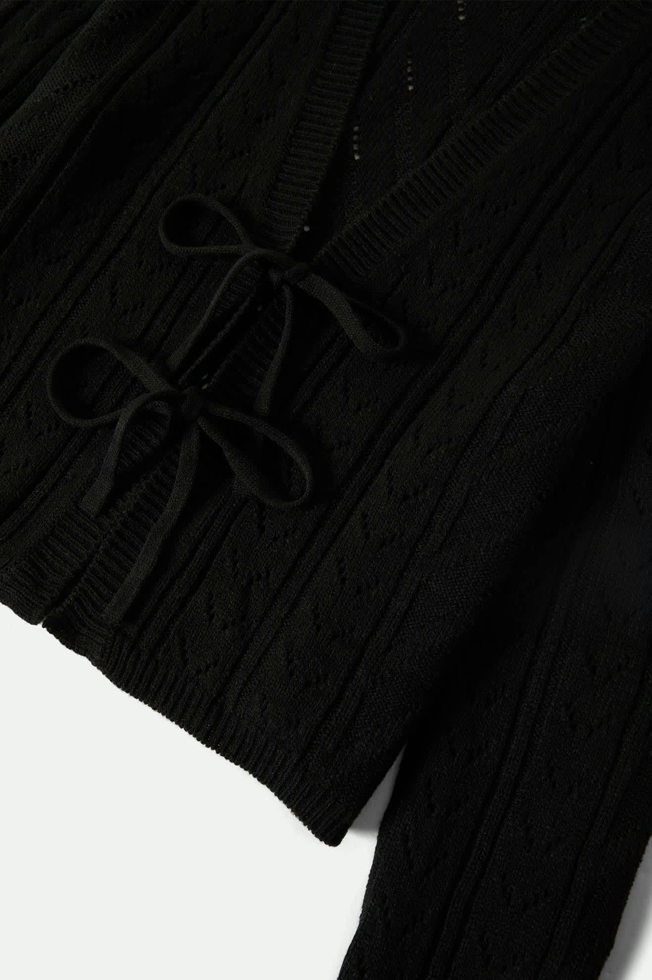 Cropped Pointelle Tie Cardigan - Image 9