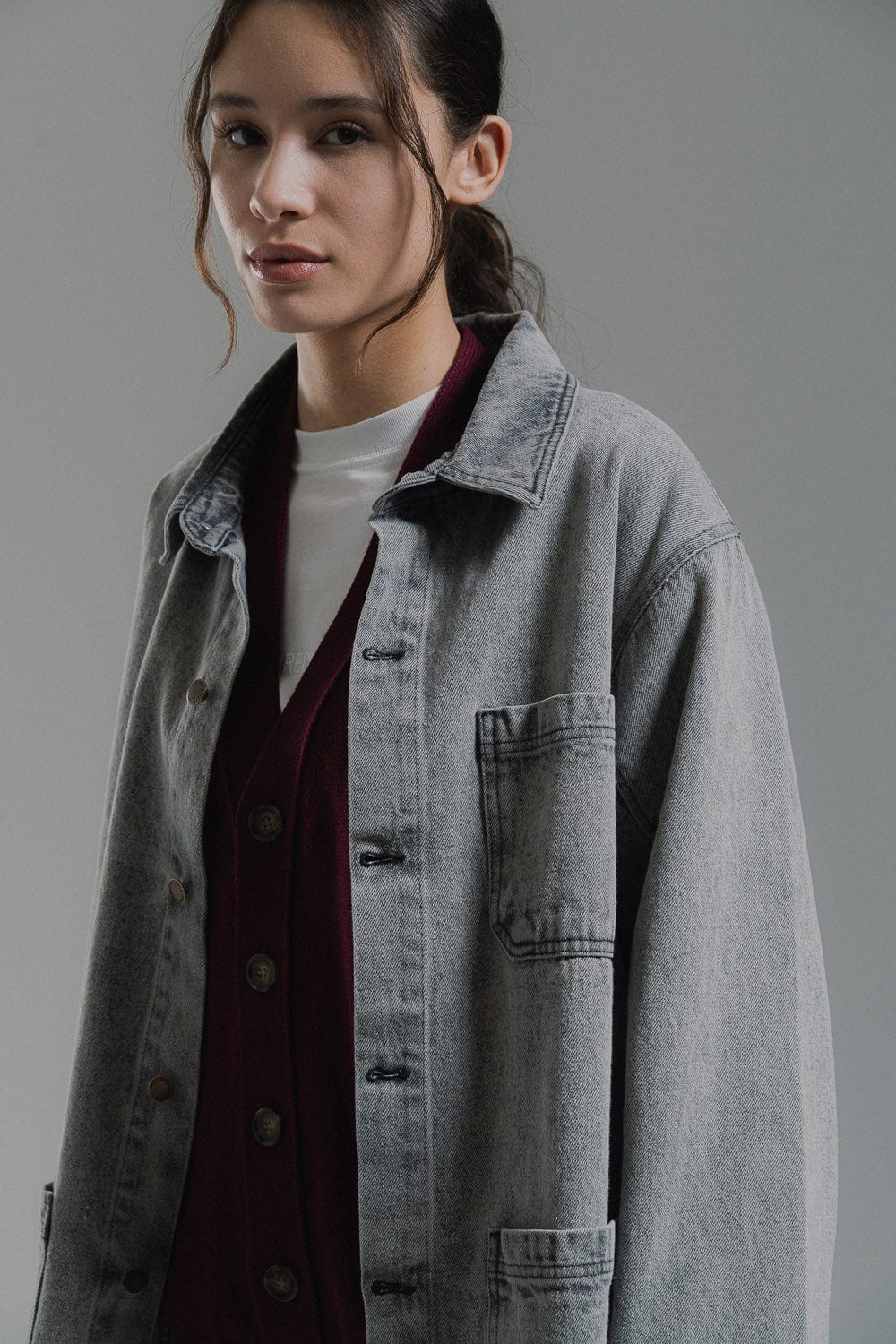 Denim Overshirt With Acid Wash - Image 2